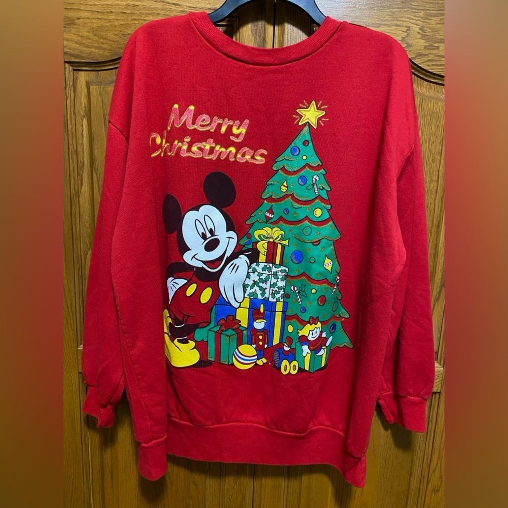 Vintage Mickey Mouse Disney Christmas Tree Crew Neck Sweatshirt Size XL
